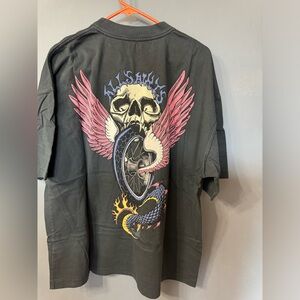 All Saints men’s xl t-shirt - black with skull/flames